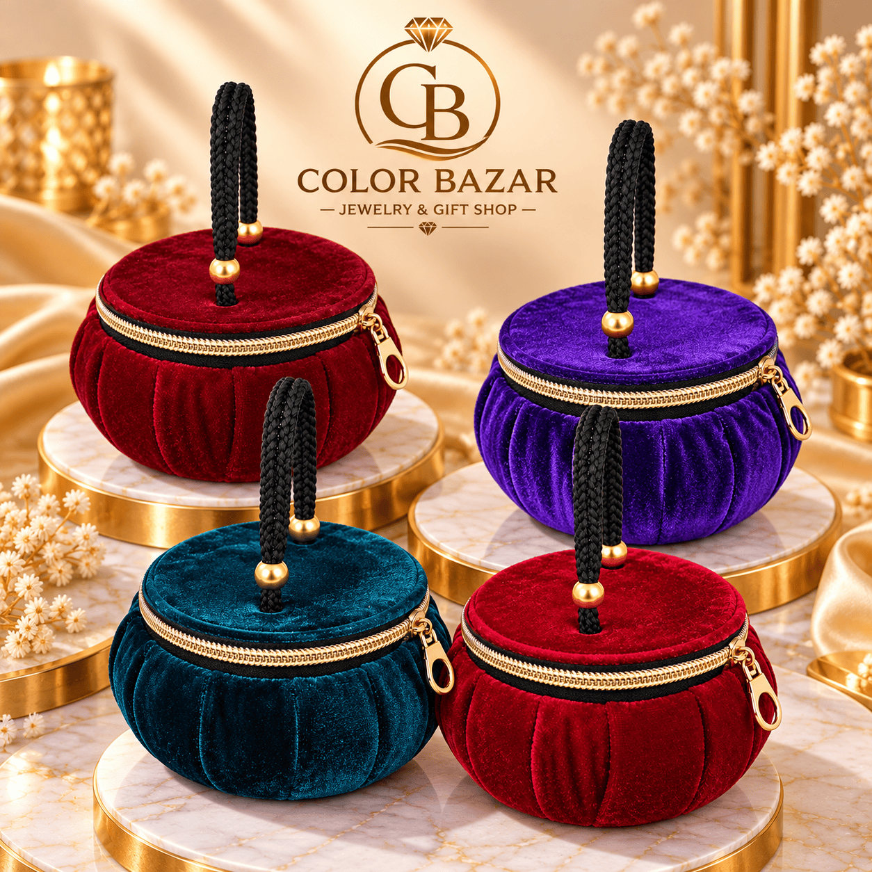 Premium Velvet Jewelry Box with Handle