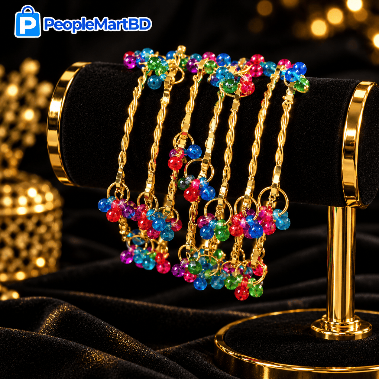 রঙিন পুঁতির ঘুঙুর চুড়ি – Colorful Beaded Golden Ghungroo Bangles — 28