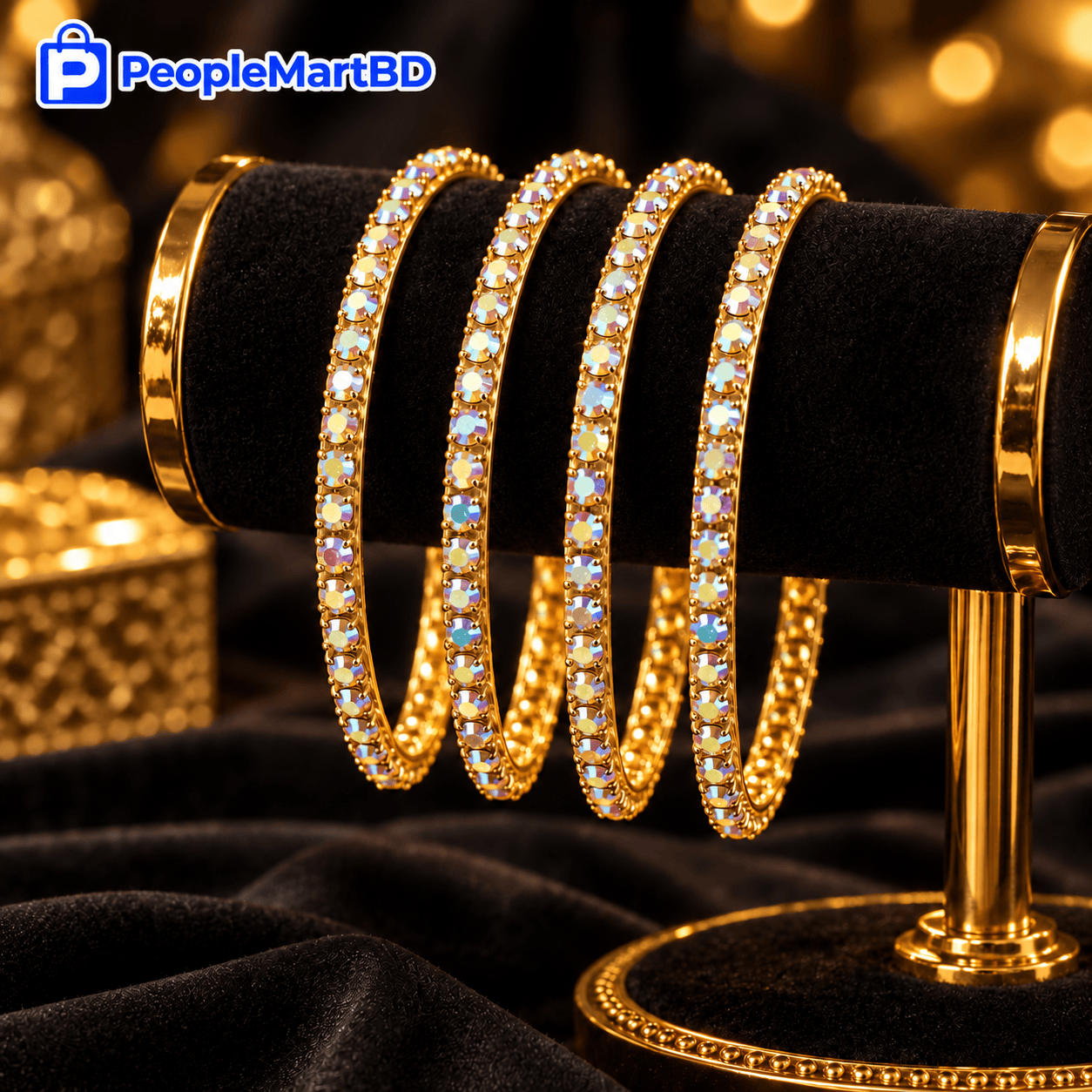 ডায়মন্ড কাট স্টোন চুড়ি – Diamond Cut Stone Bangles — 24 / Golden