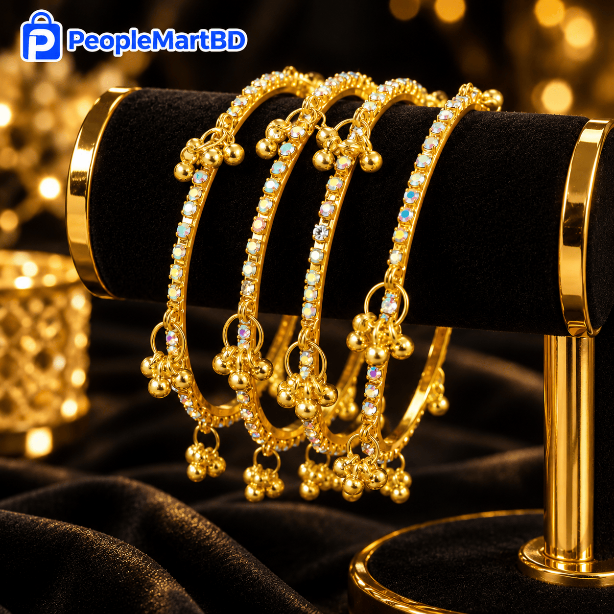 গোল্ডেন স্টোন ঘুঙুর চুড়ি – Golden Stone Ghungroo Bangles — 26