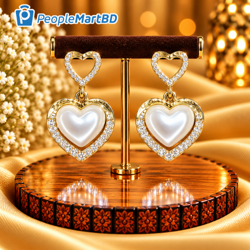 হার্ট পার্ল ড্রপ দুল – Heart Pearl Drop Earrings