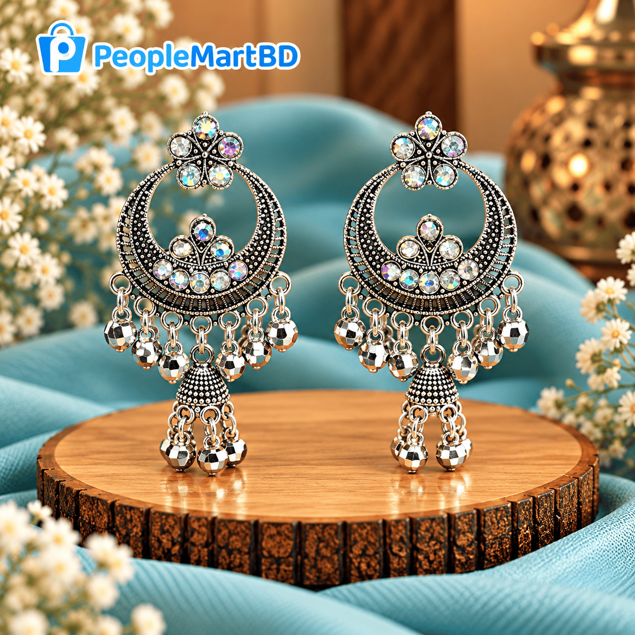 ফ্লোরাল ক্রিস্টাল হুপ ঝুমকা – Floral Crystal Hoop Jhumka Earrings