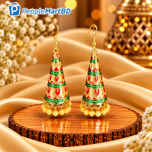 মাল্টিকালার মীনাকারি কন ঝুমকা দুল – Multicolor Meenakari Cone Jhumka Earrings