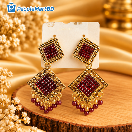 রুবি রেড ডায়মন্ড ড্রপ দুল – Ruby Red Diamond Drop Earrings