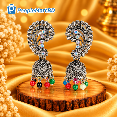 মাল্টিকালার কার্ভড ঝুমকা দুল – Multicolor Curved Oxidised Jhumka Earrings