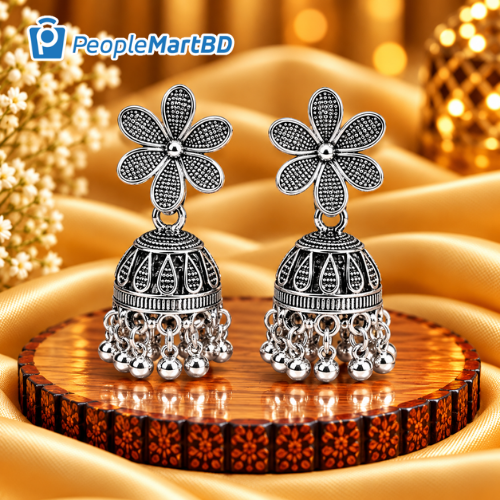 ফ্লোরাল অক্সিডাইজড ঝুমকা দুল – Floral Oxidised Jhumka Earrings