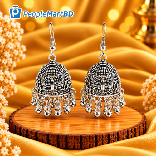 বাটারফ্লাই অক্সিডাইজড ডোম ঝুমকা – Butterfly Oxidised Dome Jhumka Earrings