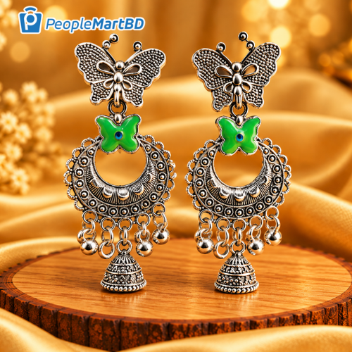 গ্রিন বাটারফ্লাই অক্সিডাইজড ঝুমকা – Green Butterfly Oxidized Jhumka Earrings
