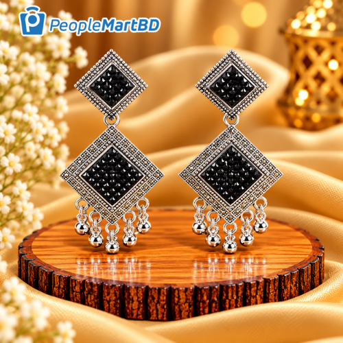 ব্ল্যাক জিওমেট্রিক অক্সিডাইজড দুল – Black Geometric Oxidised Drop Earrings