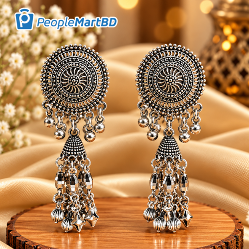 ম্যান্ডালা মাল্টি-চেইন ঝুমকা দুল – Mandala Multi-Chain Oxidised Jhumka Earrings