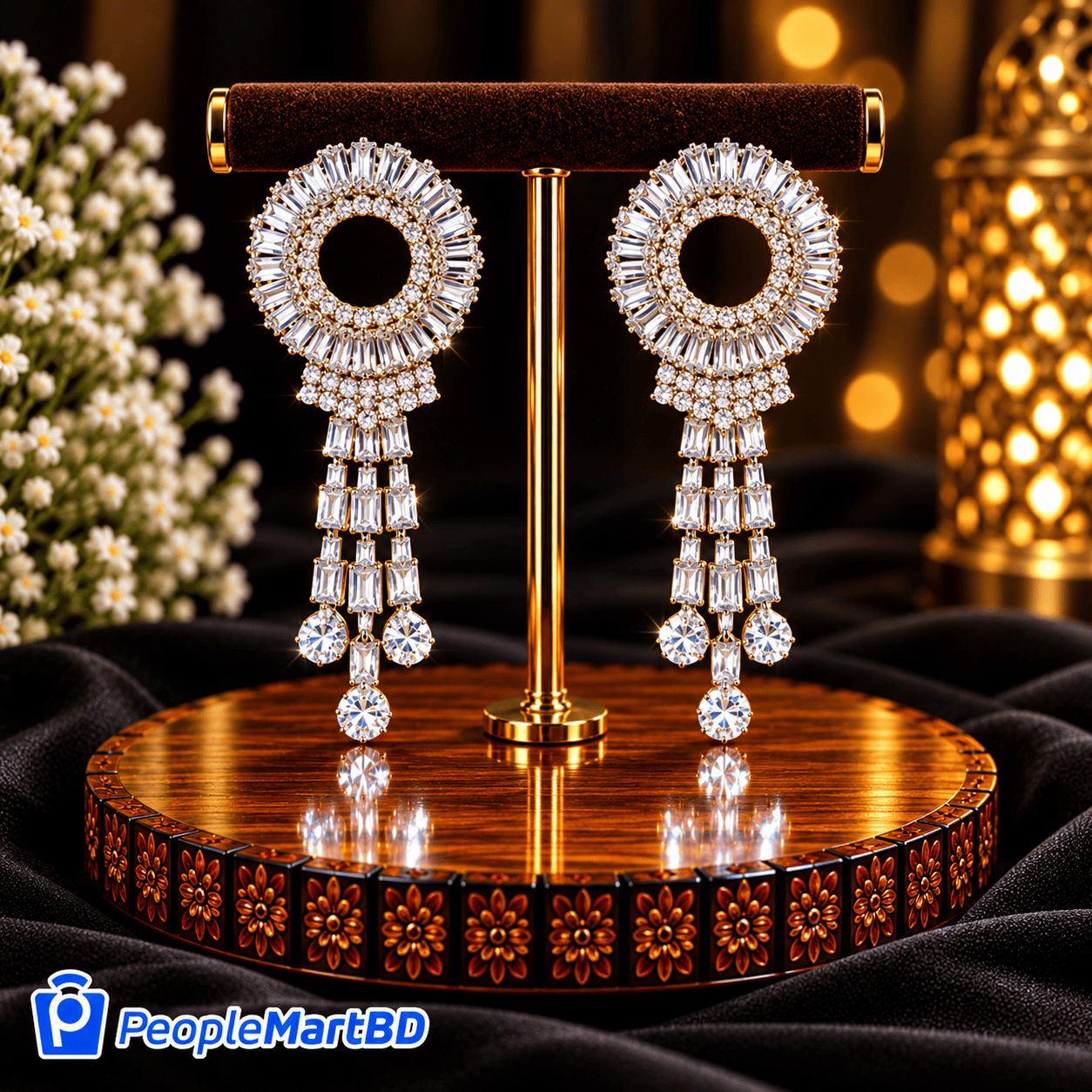 ডায়মন্ড কাট সার্কেল চ্যান্ডেলিয়ার দুল – Diamond Cut Circle Chandelier Earrings