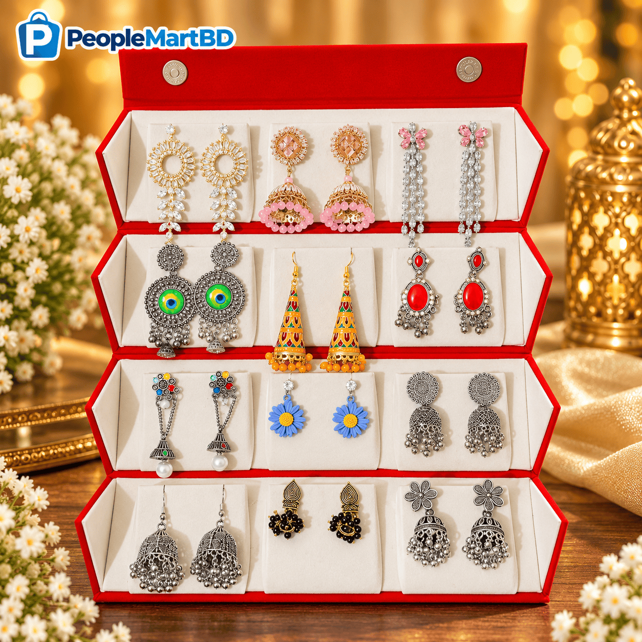 ১২ জোড়া দুলের বক্স কম্বো – 12 Pairs Earrings Combo Box Set