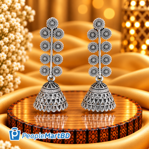 ফ্লাওয়ার ব্রাঞ্চ অক্সিডাইজড ঝুমকা দুল – Flower Branch Oxidised Jhumka Earrings