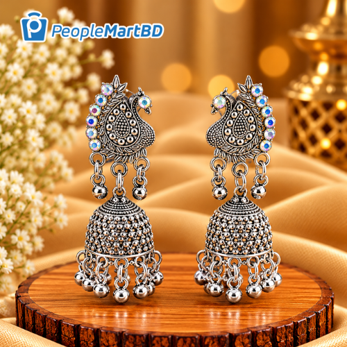 মাল্টিকালার পেইসলি অক্সিডাইজড ঝুমকা দুল – Multicolor Paisley Oxidised Jhumka Earrings