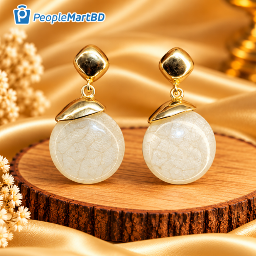 আইভরি রাউন্ড গোল্ডেন ড্রপ দুল – Ivory Round Golden Drop Earrings