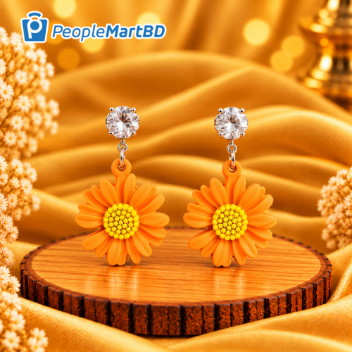 অরেঞ্জ ডেইজি ফ্লাওয়ার দুল – Orange Daisy Flower Drop Earrings