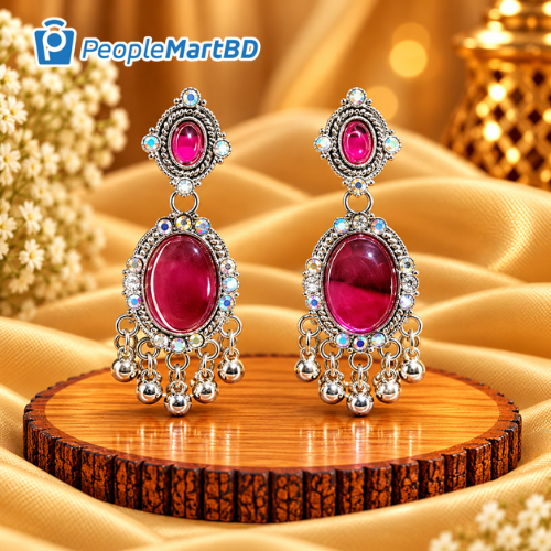 রুবি রেড ক্রিস্টাল অক্সিডাইজড দুল – Ruby Red Crystal Oxidised Drop Earrings