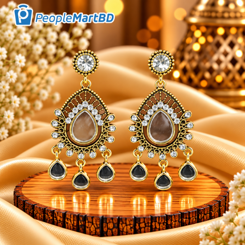 মিরর টিয়ারড্রপ চ্যান্ডেলিয়ার দুল – Mirror Teardrop Chandelier Earrings