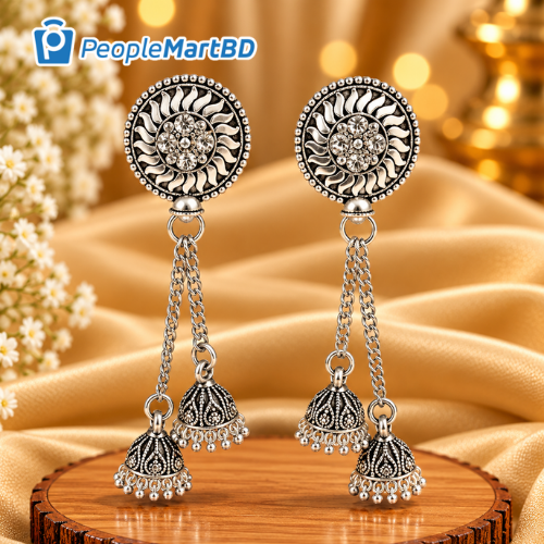 সানফ্লাওয়ার মাল্টি-চেইন ঝুমকা দুল – Sunflower Multi-Chain Step Jhumka Earrings