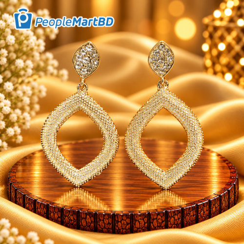 গোল্ডেন ওপেন টিয়ারড্রপ দুল – Gold Open Teardrop Pavé Earrings