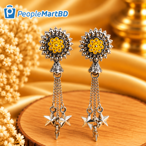 ইয়েলো স্টার চেইন অক্সিডাইজড দুল – Yellow Star Chain Oxidized Drop Earrings