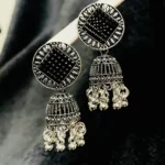 Black Stone Oxidized Jhumka Earrings