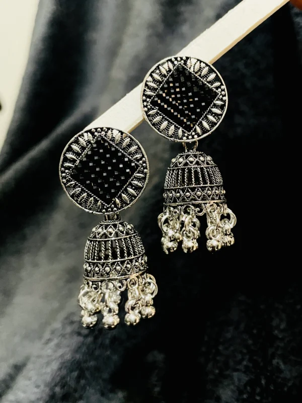Black Stone Oxidized Jhumka Earrings