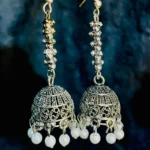 Pearl Oxidized Long Jhumka Earrings