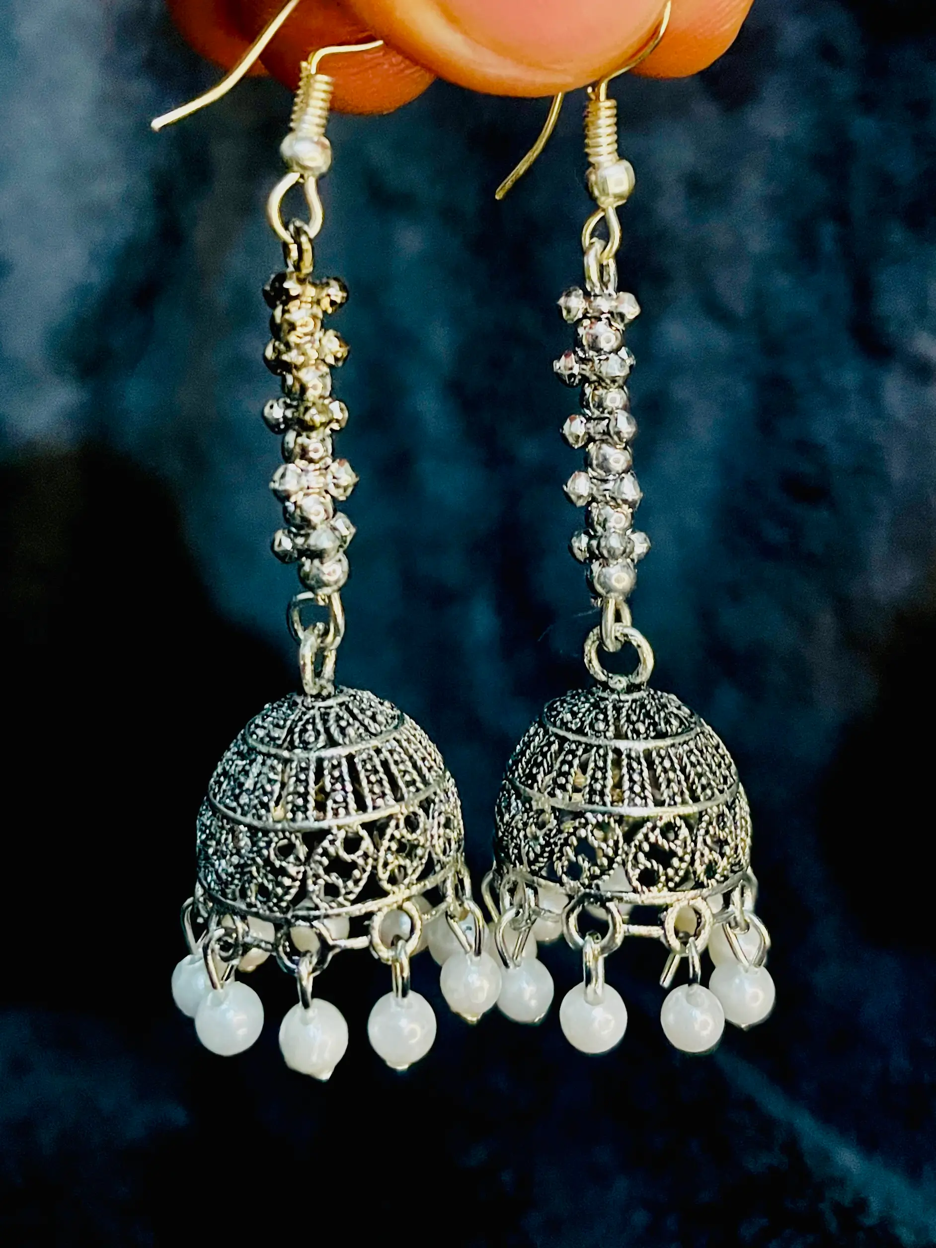 IMG_8751.JPG Pearl Oxidized Long Jhumka Earrings - ছবি 1