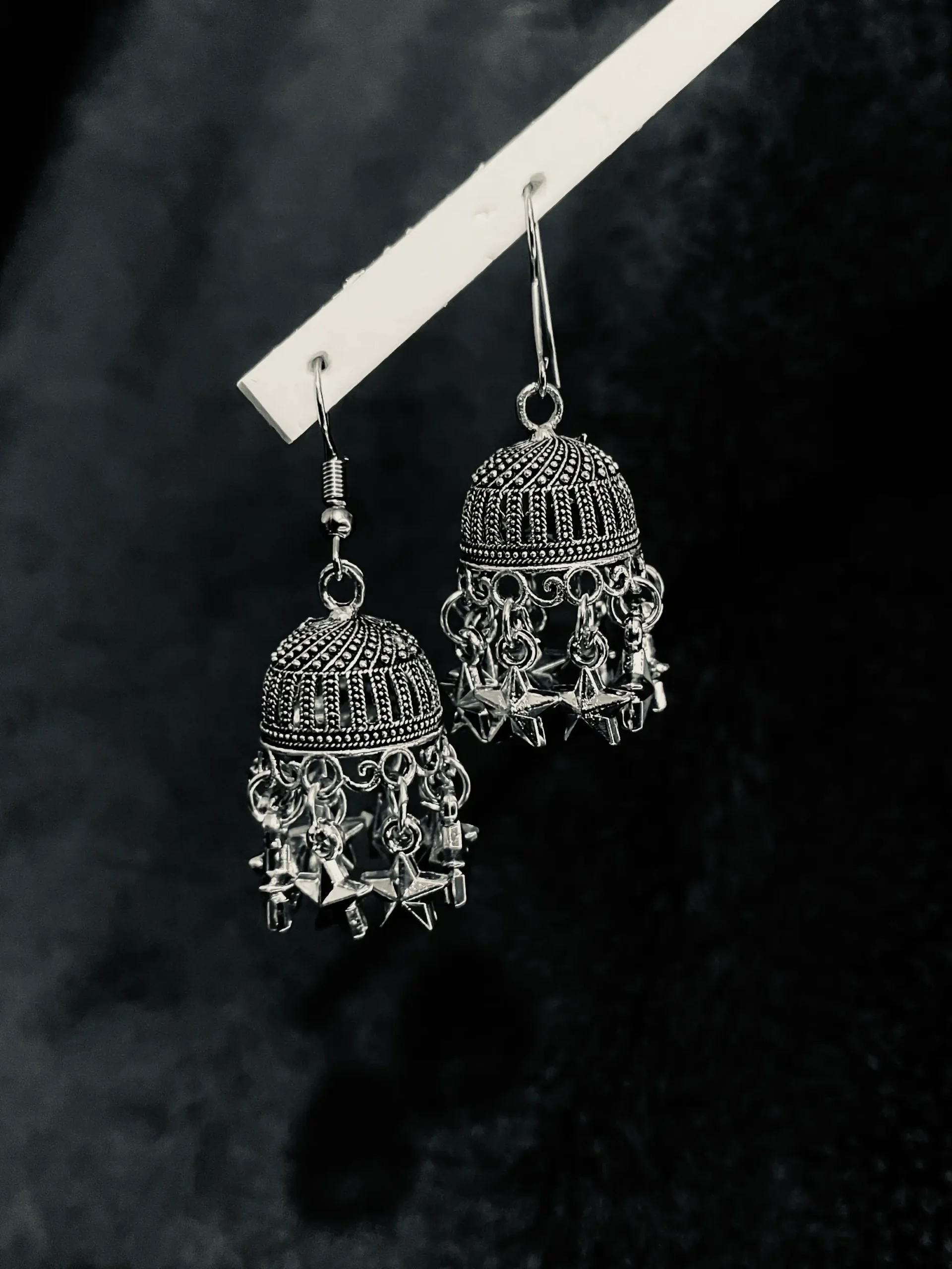 Oxidized Star Drop Jhumka Earrings