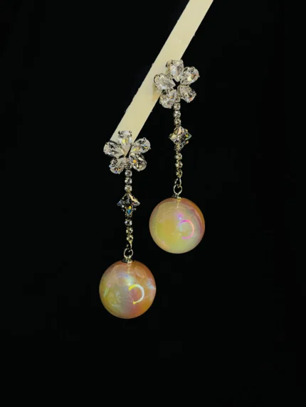 Crystal Flower Long Drop Earrings