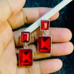 Red Crystal Square Drop Earrings