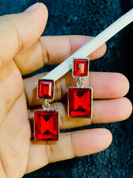 Red Crystal Square Drop Earrings