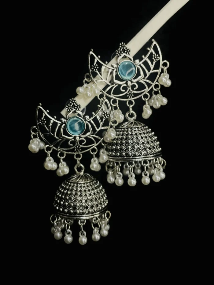 Oxidized Chandbali Jhumka with Pearl Drops