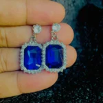 Blue Crystal Square Drop Earrings