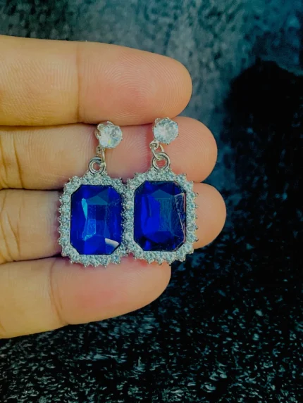 Blue Crystal Square Drop Earrings