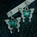 Green Butterfly Crystal Drop Earrings