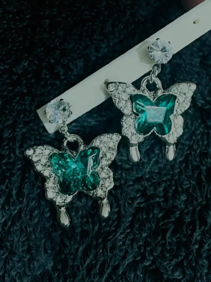 Green Butterfly Crystal Drop Earrings