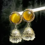Amber Yellow Stone Antique Pearl Jhumka Earrings