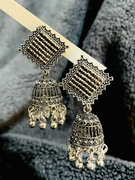 Oxidized Square Top Jhumka Earrings