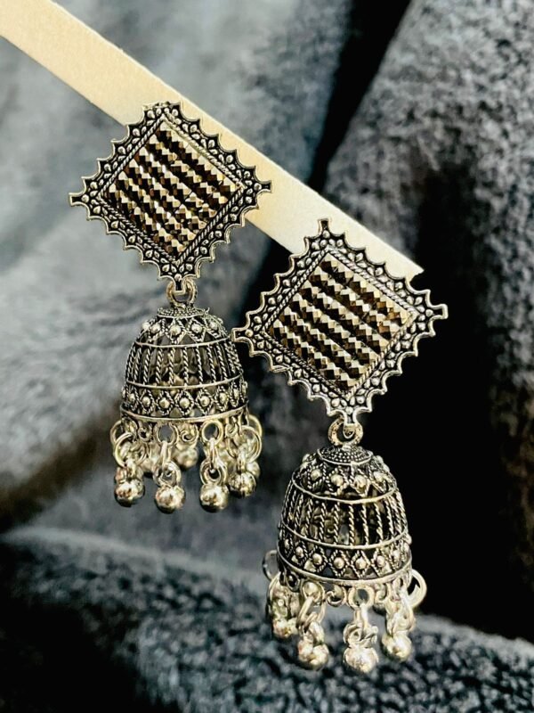 Oxidized Square Top Jhumka Earrings