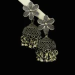 Oxidized Silver Flower Jhumka Earrings
