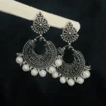 Oxidized Silver Chandbali Pearl Earrings