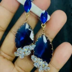 Blue Crystal Drop Earrings (Gold Finish)