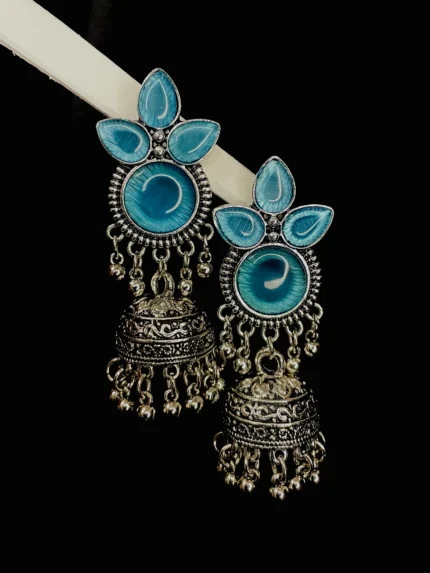 Blue Stone Antique Jhumka Earrings
