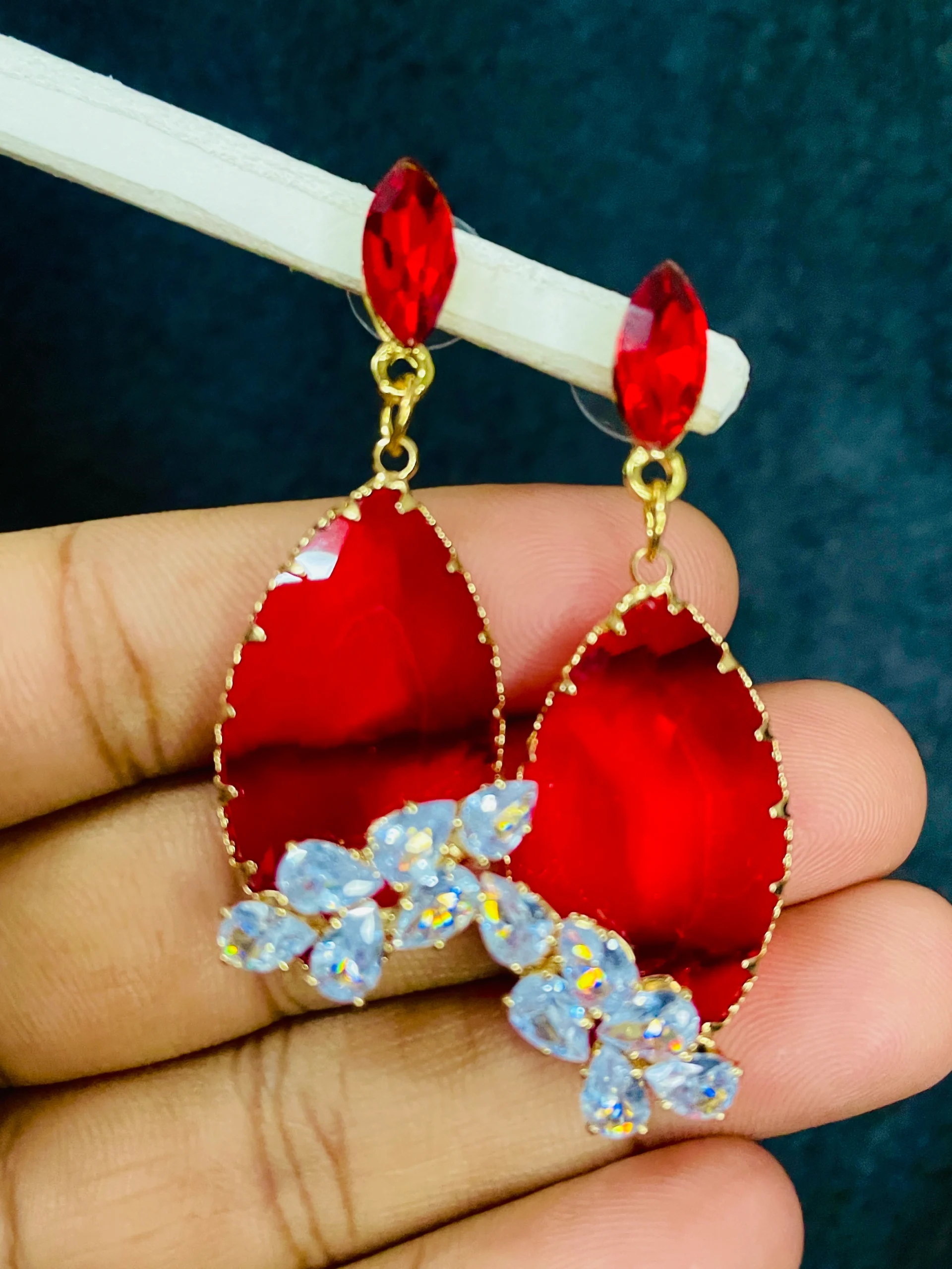 Red Crystal Drop Earrings (Gold Finish) Red Crystal Drop Earrings (Gold Finish)