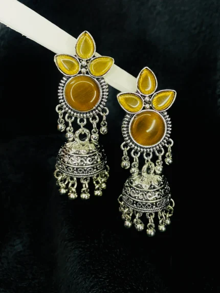 Orange Stone Antique Jhumka Earrings