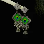Peacock Motif Square Jhumka Earrings