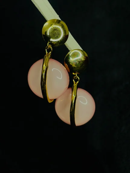 Pink Stone Gold Plated Minimal Drop Earrings