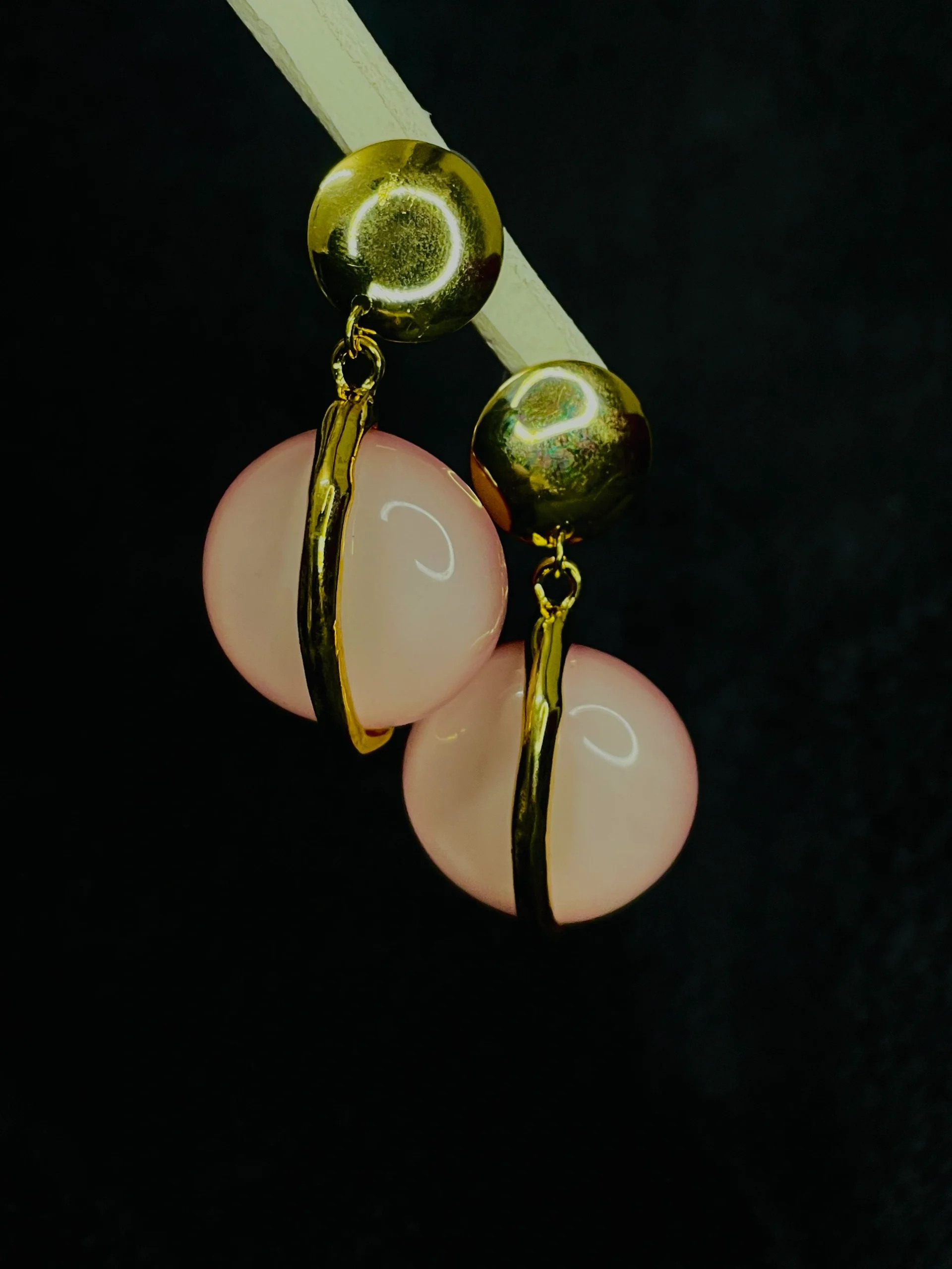 Pink Stone Gold Plated Minimal Drop Earrings